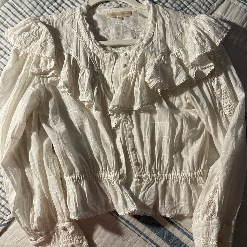 LoveShackFancy White Suzanne Blouse Long Sleeve Top Small - Picture 4 of 7